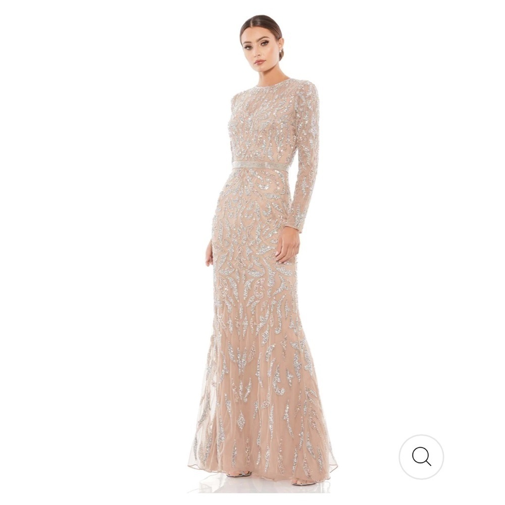 05 Mac Duggal Women’s Beaded Floral Gown Long Sleeve Evening Maxi Size 16